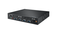 EPC-T1000系列嵌入式工控机，尺寸为250x210x43mm。适配Mini-ITX超薄系列主板，可搭载Intel和AMD平台嵌入式级别处理器。1U高度，支持上架，具有丰富的IO接口。采用DC-IN供电，便于部署和安装。支持无风扇散热，专注于精简化、超薄尺寸行业应用。