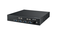 EPC-T2000系列嵌入式工控机，尺寸为250x225x44mm。适配Mini-ITX超薄系列主板，可搭载Intel和AMD平台嵌入式级别处理器。1U高度，支持上架，具有丰富的IO接口。采用DC-IN供电，便于部署和安装。