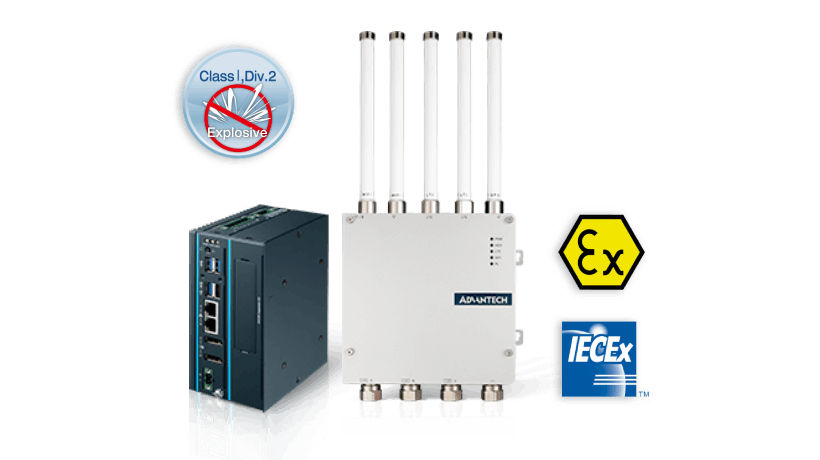研华提供具有C1D2、ATEX和IECEx认证的坚固网关，确保在危险环境中安全运行。
