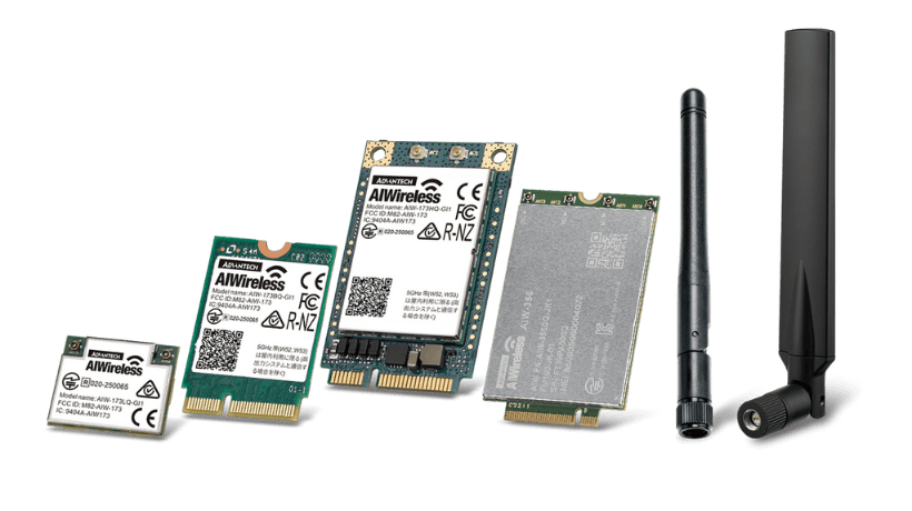 研华工业无线（AIW）解决方案提供Wi-Fi 4/5/6、GNSS/GPS、LTE/4G/5G和BLE 5，可适应不同的连接AIoT应用。