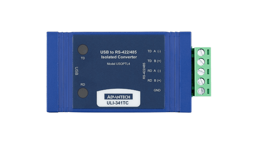 1/4串行端口（数据传输速率高达921.6 kbps）RS-422/485USB转换器，并具有针对电压尖峰/接地回路的光学隔离保护。