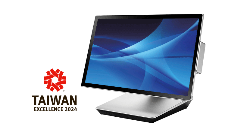 X86-based ultra-slim POS system with a 15.6-inch 16:9 full HD touchscreen, enclosed in an anodized aluminum shell.