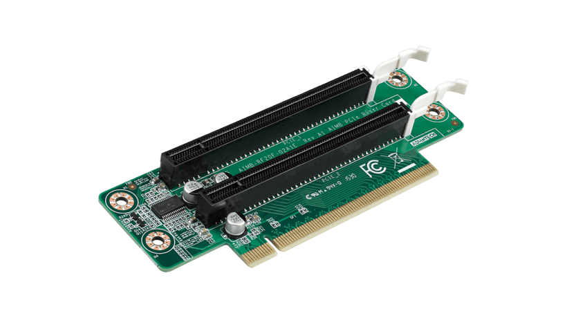 研华转接卡适用于带有PCI Express (PCIe)扩展槽的主板，扩展槽可以集成到系统中，使附加的卡处于水平位置。