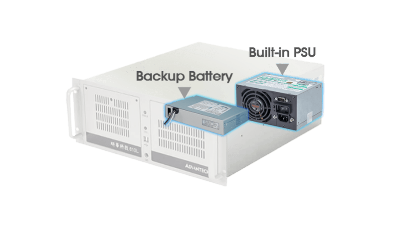 Advantech’s Battery Backup Unit provides up to 6 minutes of power to protect data and ensure system uptime during outages or voltage drops.