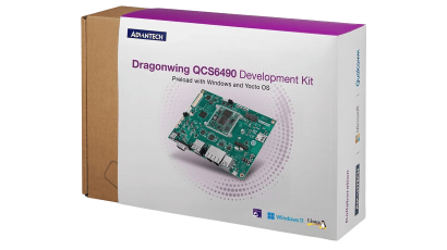 AOM-2721 (Qualcomm QCS6490 OSM核心模块) 内置微软Windows 11 IoT Enterprise操作系统，配有线缆套件、电源适配器和音频板。