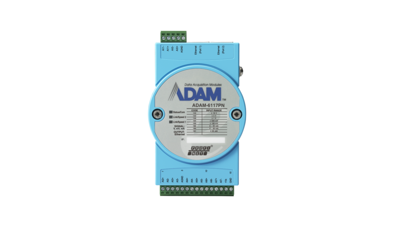 研华 ADAM-6100PN系列是一种新型实时以太网PROFINET I/O模块。该系列符合PROFINET协议，具有菊花链连接能力，使得过程控制和其他工业自动化应用中更快传输数据成为可能。菊花链提供更具扩展性系统，减少布线有助于避免工厂设置中常见的干扰。隔离设计还可防止出现故障并有助于抵御现场干扰