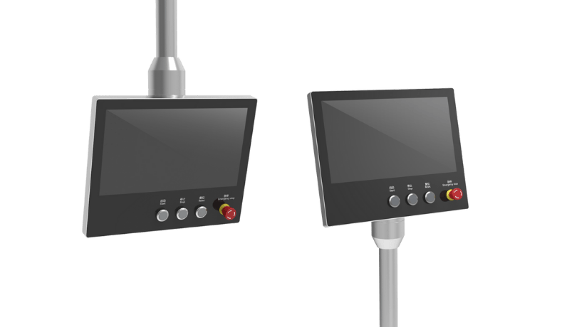 Pole-mounted panel PC with full HD touch, customizable buttons, fanless design, IP65 protection, and Intel® Core™ processors