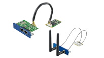 无线通讯 iDoor 模块为工业物联网提供 WiFi/蓝牙、ZigBee、RFID、NFC、GSM、GPRS、3G和LTE解决方案，天线型 I/O 套件科技进一步增加设备弹性，提供更多扩展选择。